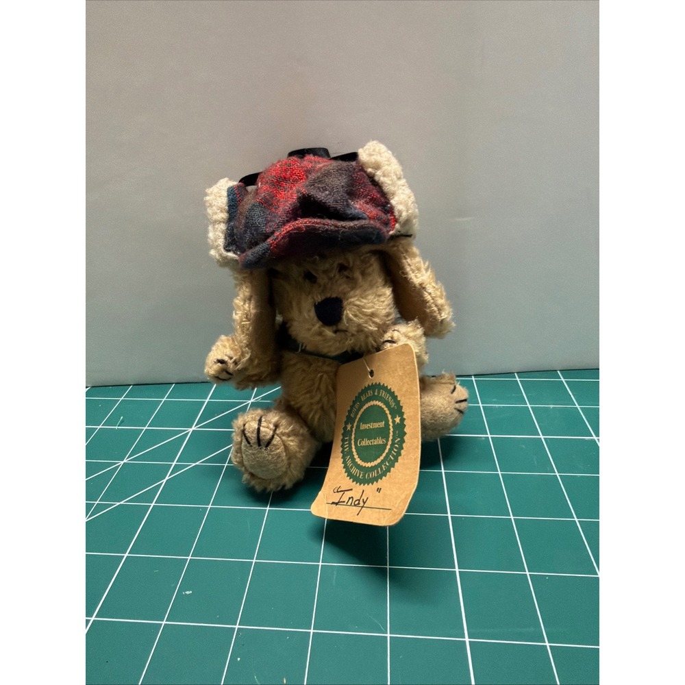 Boyds Bears Friends Indy Dog Plush Archive Collection Plaid Trapper Hat 6 inch